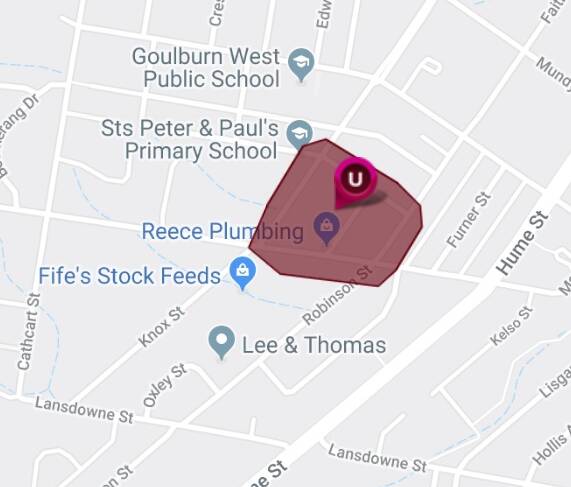 The area affected by a power outage in west Goulburn. Image: Essential Energy.