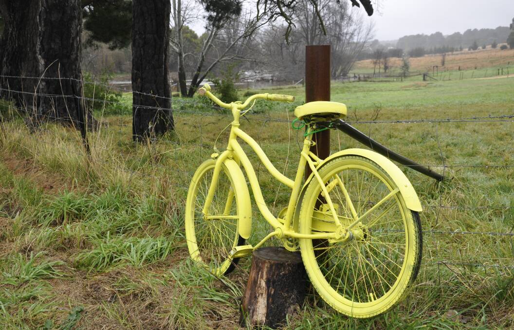 A committee has been promoting the rail trail with yellow bikes scattered throughout Goulburn, Crookwell and districts. Photo: Louise Thrower.