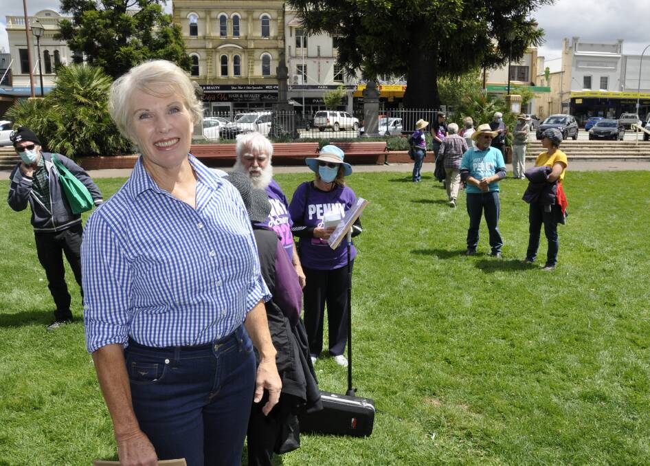 ON THE HUSTINGS: Independent candidate for Hume Penny Ackery hosted a rally in Goulburn's Belmore Park on Saturday in support of her campaign. Photo: Louise Thrower.
