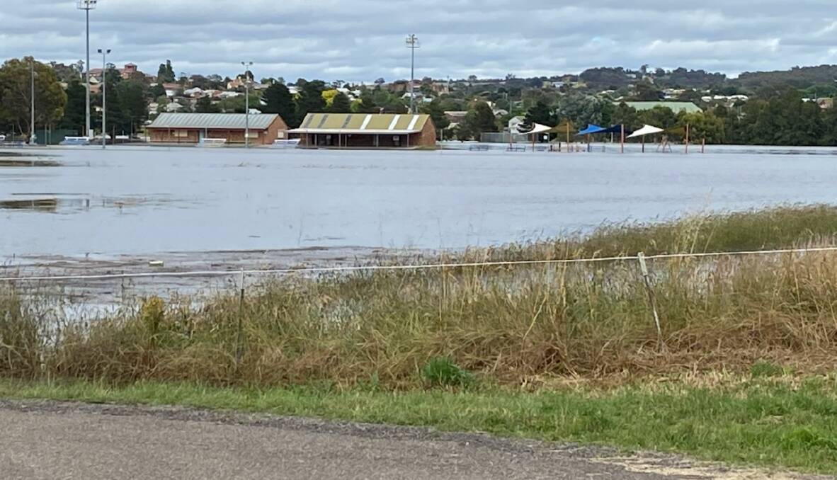 Paddocks around Eastgrove and the Carr Confoy fields amenities block were flooded on Saturday morning. Photo: Maryann Weston.