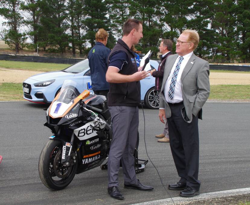 Wakefield Park operations director and mayor Bob Kirk at the launch of the Australian Super Bikes round in March. Photo: Darryl Fernance. 