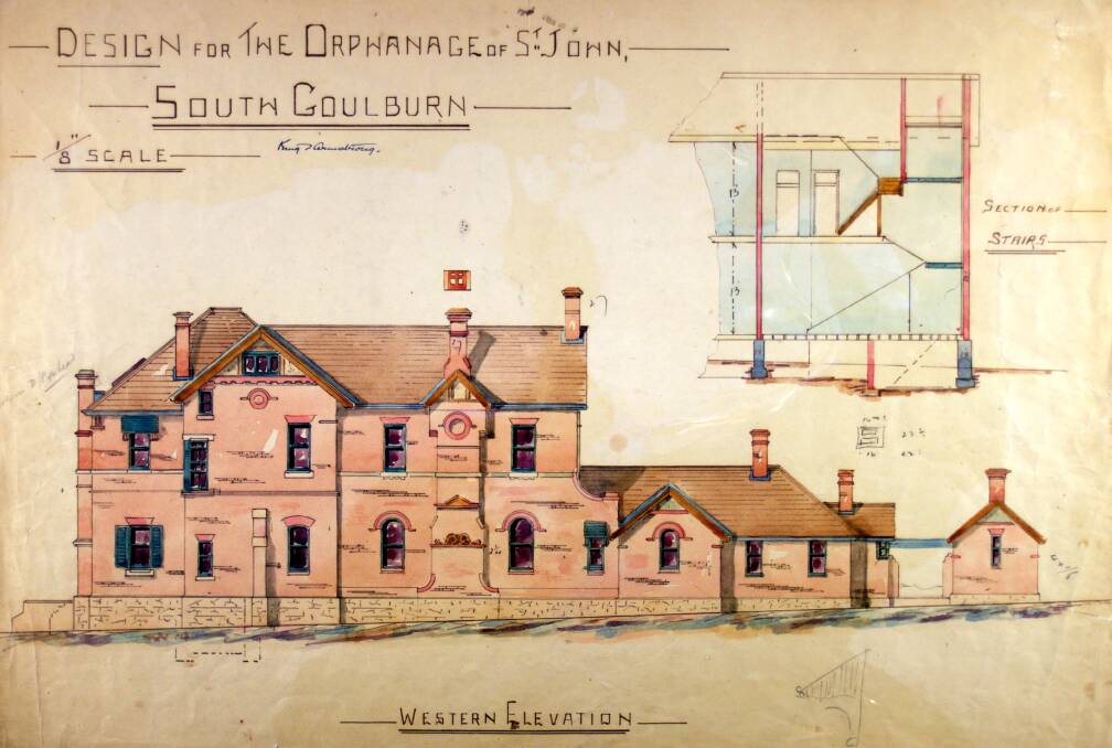 EC Manfred designed the Saint John's as an imposing structure overlooking Goulburn. This original plan shows the southern aspect, facing Bourke Street. Image courtesy of Goulburn District Historical and Genealogical Society.