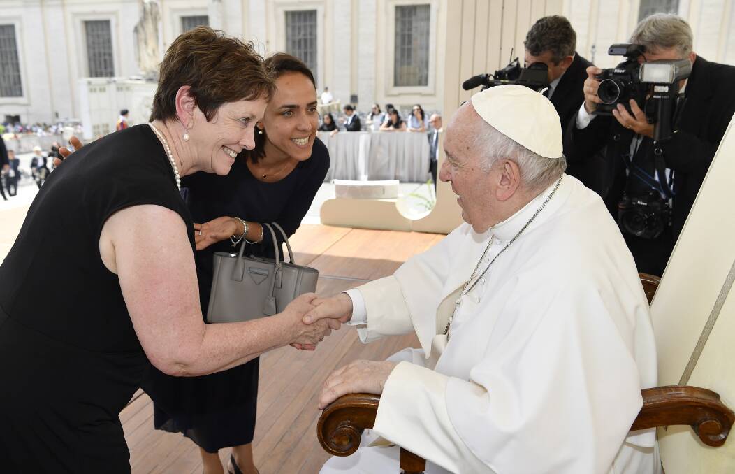 HIGHLIGHT: Goulburn's Dr Ursula Stephens, the CEO of Australian Catholic Safeguarding Limited, with Australia's ambassador to the Holy See, Chiara Porro, met Pope Francis during her recent trip to Rome. Photo supplied.
