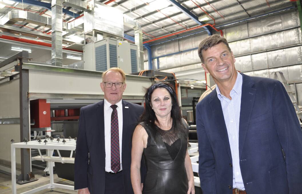 Ms Wendt showed Mayor Bob Kirk and Hume MP Angus Taylor through the premises on Friday. Photo: Louise Thrower.