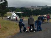 Emergency services, including an ambulance helicopter were called to the scene of a farm accident near Taralga on Monday. Photo supplied.