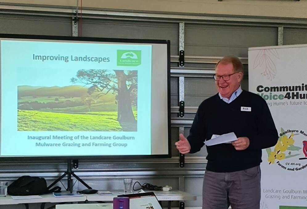 Mayor Bob Kirk spoke at the Goulburn Mulwaree Grazing and Farming Group's workshop at a Tirrannaville property on Thursday. Photo supplied.