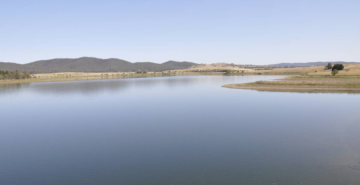 Sooley Dam is just one part of the Goulburn water supply system. Goulburn and Marulan will move to amber level water restrictions, limiting each person to 230 litres per day, from Monday. Photo: Louise Thrower.