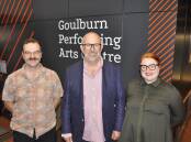 Newly appointed Goulburn Performing Arts Centre manager, Mark Matthews (centre) with the venue's technician, Leonard Buckley and marketing officer, Corrie Wisung at Thursday night's 2024 season launch. Picture by Louise Thrower.
