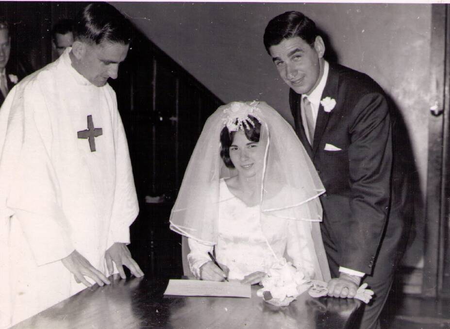 A young Father Laurie Blake performed the marriage ceremony for his brother, Des and wife, Jenny. Photo supplied.