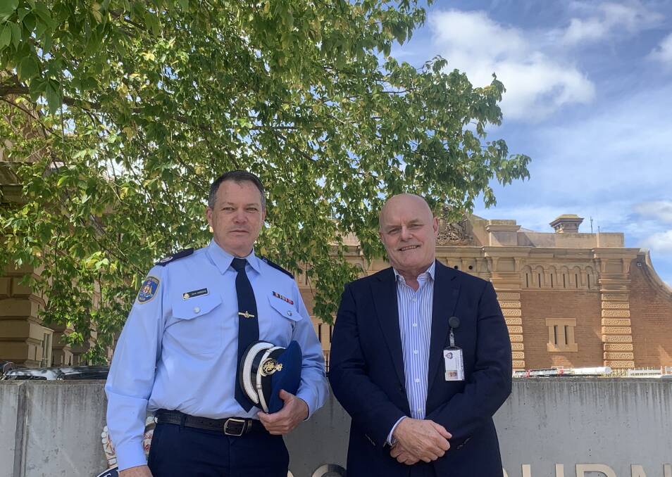 PEACE TALKS: Corrective Services southern region director John Harrison and assistant commissioner of custodial services Kevin Corcoran met with the prison officers union in Goulburn on Tuesday. Photo supplied.
