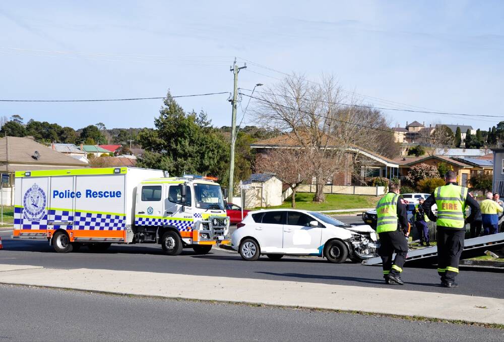 Emergency services attended a two-vehicle crash at the Deccan/Clinton Street intersection on Thursday morning.(Photo adjusted). Photo: Louise Thrower.