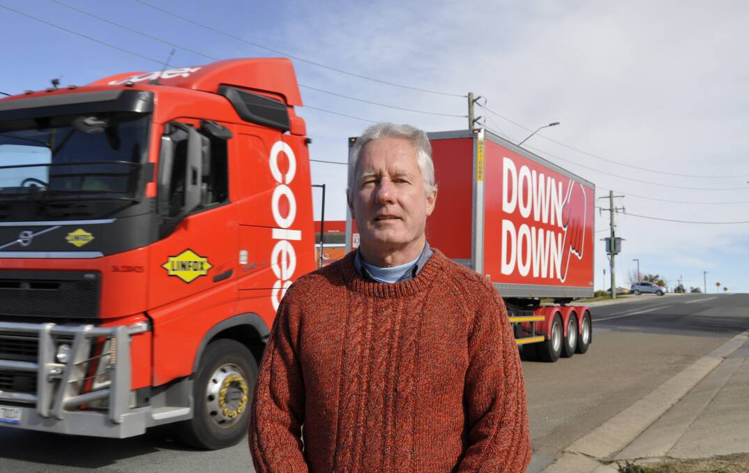 Goulburn man Barry McDonald says allowing Coles to run Linfox B-triples on the Hume Highway will be dangerous and open the door for other operators to do the same. He is on Ducks Lane, which the vehicles will travel. Photo: Louise Thrower. 