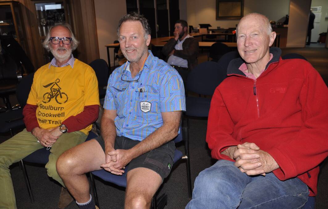 Friends of Goulburn to Crookwell Rail Trail members Mark Bradbury, Neil Penning and Hudson Pratley attended the most recent council meeting. Mr Penning addressed the council about the rail trail. Picture by Louise Thrower. 