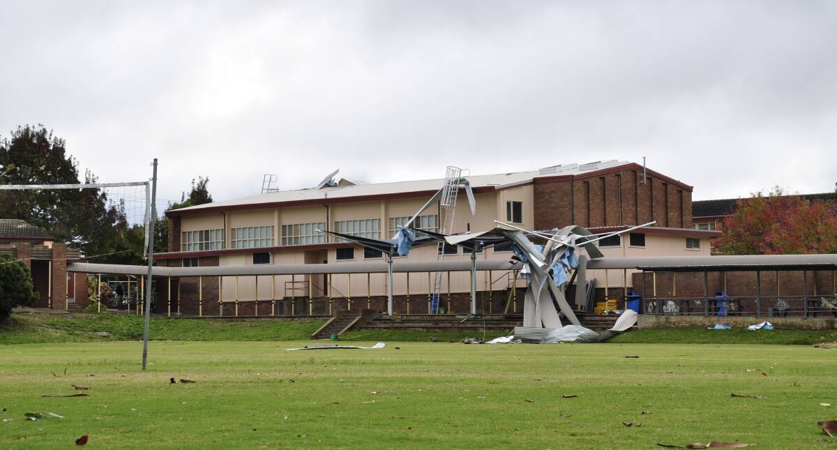 Goulburn High School roofing sustained major damage in Tuesday night's storm.