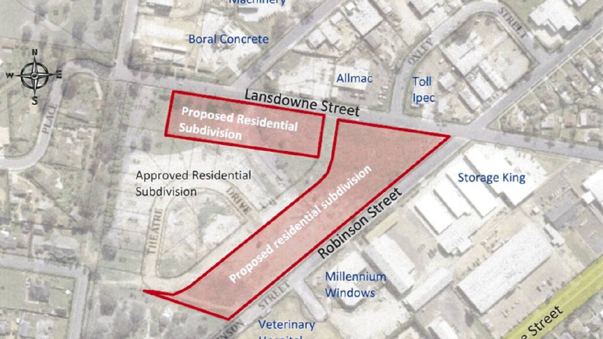 The 20-lot subdivision which is the subject of the current planning proposal borders Robinson and Lansdowne Streets. Belmot Estate's 17-lot stage one subdivision on inner land won earlier approval. Image supplied.