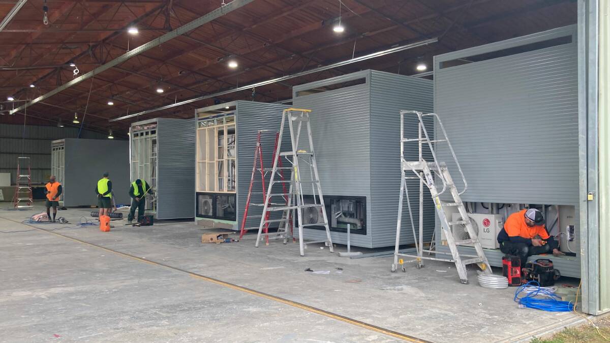 Goulburn Correctional Centre inmates have been working on the demountable housing destined for flood-hit communities. Photo: Corrective Services NSW.