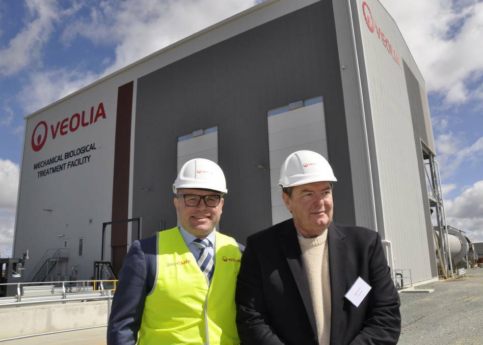 Veolia Environmental Services NSW group general manager Ben Sullivan (left) and managing director Doug Dean at the company's mechanical and biological treatment facility in September, 2017. Photo: Louise Thrower.