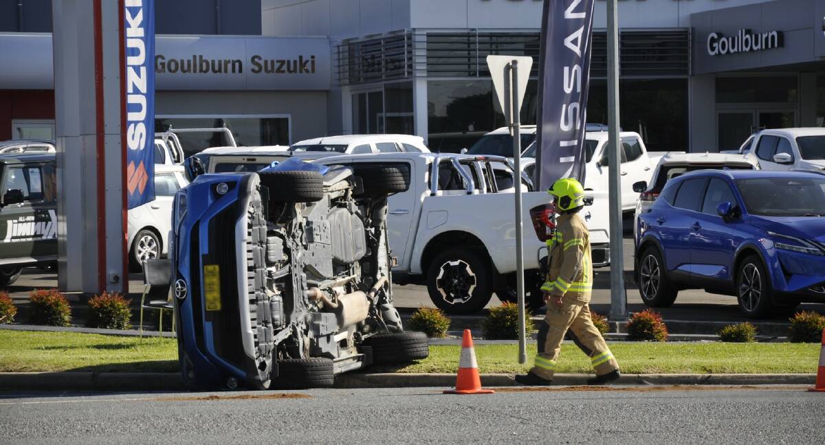 A man's Toyota RAV4 rolled on its side after colliding with a van on Tuesday morning. Picture by Louise Thrower.