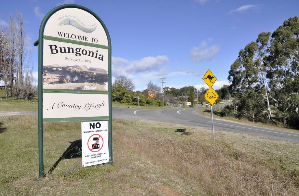 Goulburn Mulwaree Council is taking up Bungonia and district residents' fight against a proposed waste to energy plant on Jerrara Road. The community has plastered the area with placards of protest against the plan. Photo: Louise Thrower.