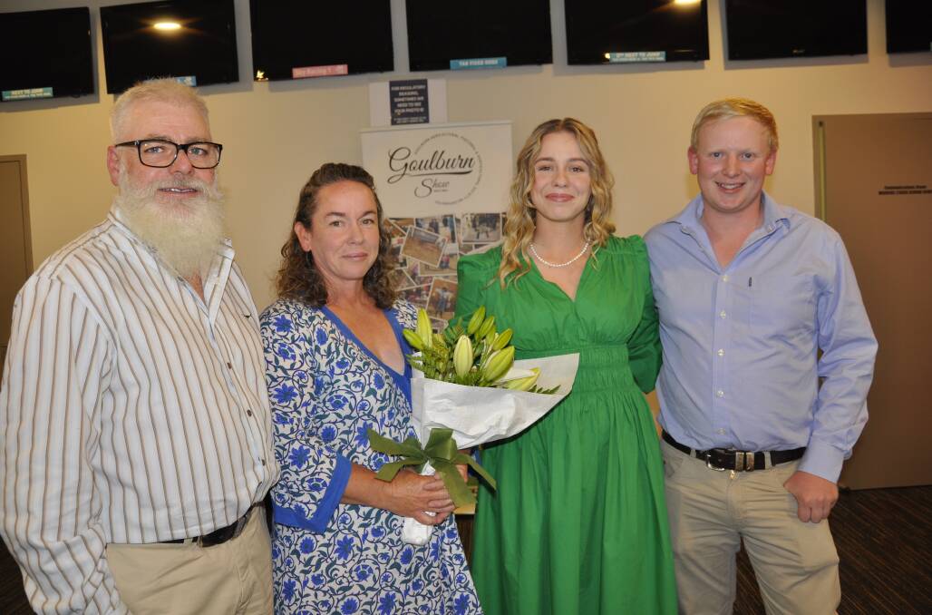 Jamie and Kelly Kay with daughter and 2024 Goulburn Young Woman of the Year Holly Kay and Holly's partner, Owen Gamble at Friday night's presentation at the Grace Millsom Centre. Picture by Louise Thrower.