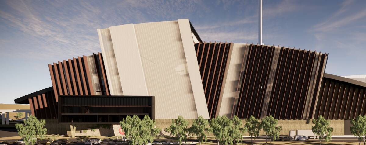 An artist's impression of Veolia's waste to energy facility at its Woodlawn eco-precinct. The building, if approved, would be 54 metres high with an 85m stack. Image supplied.