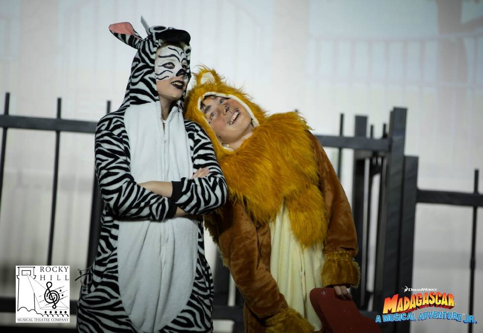 BEST BUDS: Marty the zebra and Alex the lion are best friends in Madagascar Jr, The Musical, currently showing at Goulburn West Public School hall. Photo: Lauren Shinfield.