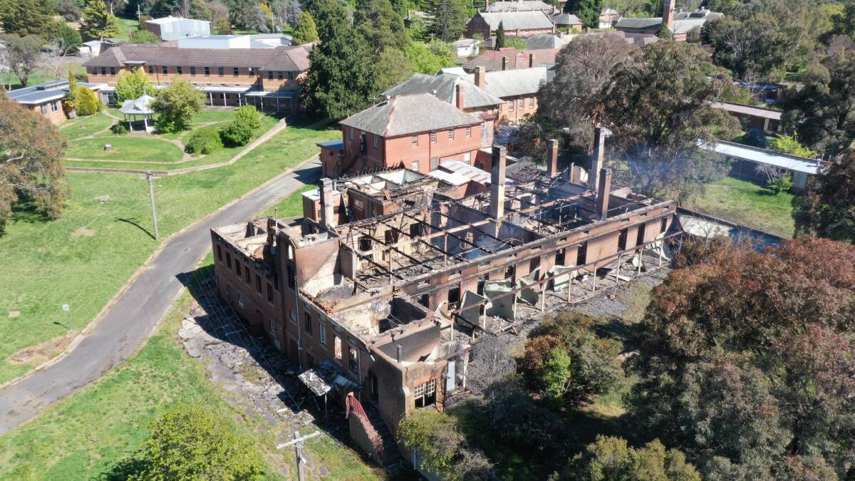 'CRYING SHAME:' This RFS drone image of the fire's aftermath in Kenmore Hospital's former ward 15 is one of several featuring in a National Trust photographic exhibition opening on Saturday. 