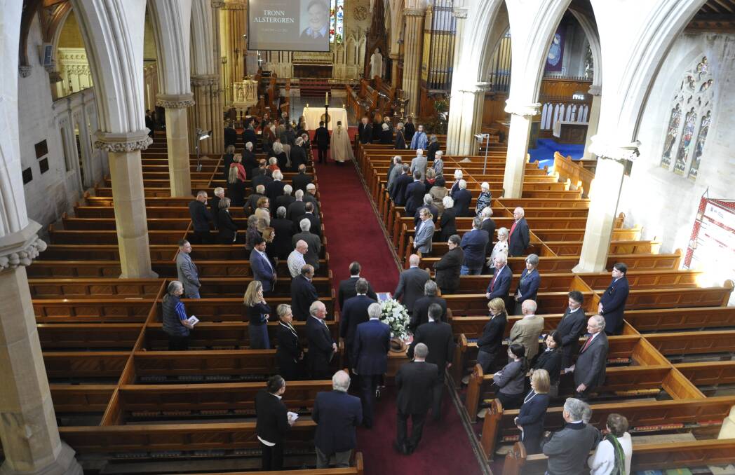 Family and friends gathered at Saint Saviour's Cathedral on Friday for Tronn Alstergren's funeral service. Photo: Louise Thrower.