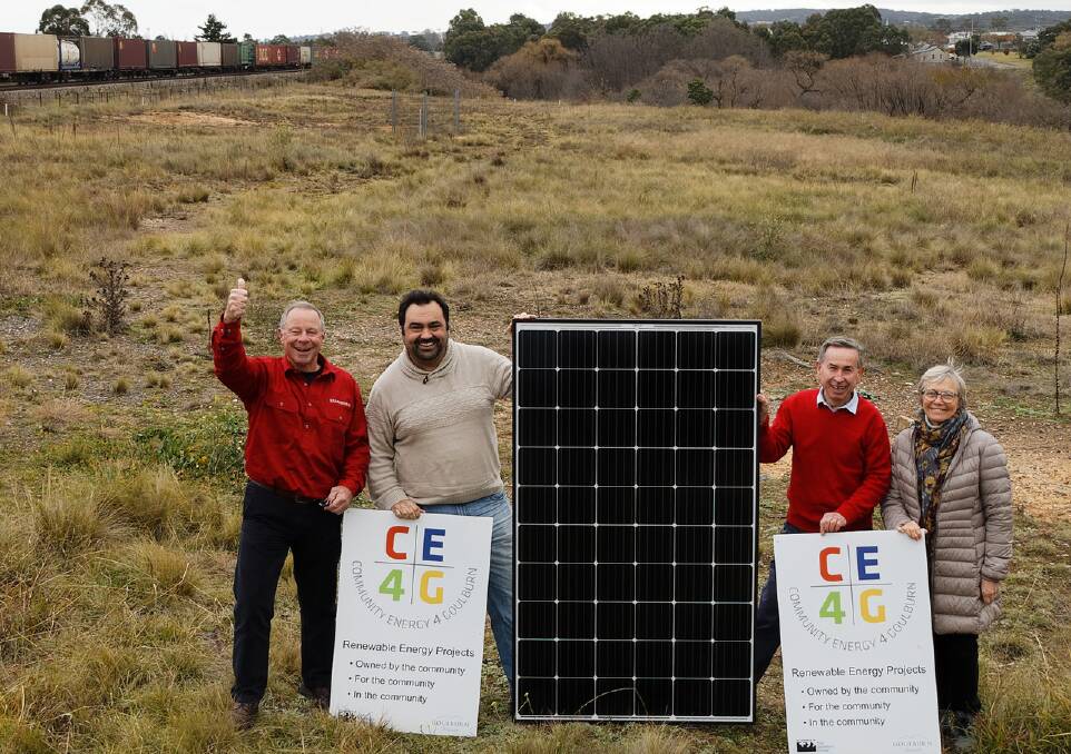 CE4G committee members Ed Suttle, Alex Ferrara, Peter Fraser and Louise Bennetts are thrilled with behind the scenes progress on a community owned solar farm for Goulburn. The site is located in Bridge Street, off Sydney Road. Photo: Nicola Fraser.