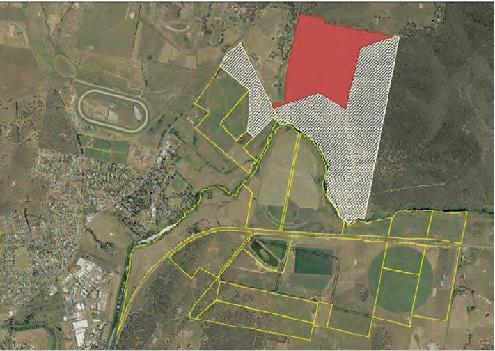 ROOM TO MOVE: Riding for Disabled and Goulburn Campdraft will lease the 64-hectare are depicted in red for their home bases. Access will be via Taralga Road. Goulburn Racecourse is shown at left. Image supplied.