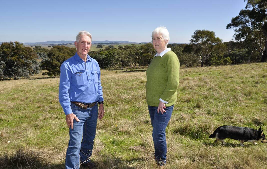 Stan and Ann Moore are challenging conclusions reached by proponents of a solar farm on the Gundary Plains, below their property. Picture by Louise Thrower.