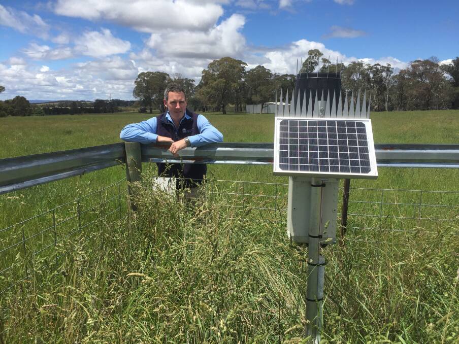 South East Local Land Services agricultural adviser Matt Lieschke checks on a soil moisture probe at John Klem's Bannister property this week. Here, the moisture level is 85cm at a 10cm depth and 64pc at 60cm. Photo: Clare McCabe.