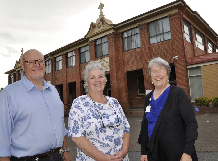 Marian Unit senior nurse manager John Gale, volunteers coordinator Katherine Lee and former pastoral care coordinator Barbara Hall were among those at a farewell event on Monday. Photo: Louise Thrower.