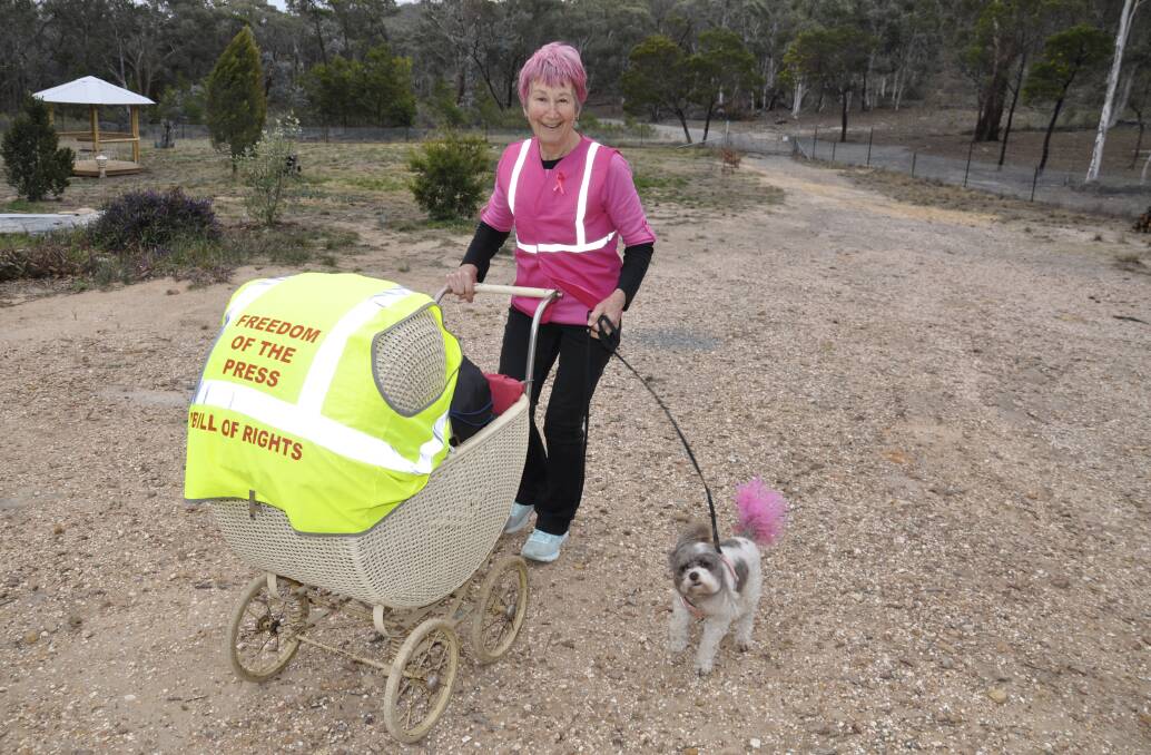 MAKING A POINT: Adrienne Carpenter and faithful companion Phoebe will embark on a three-day walk to Canberra, raising awareness of press freedom next week. Photo: Louise Thrower.