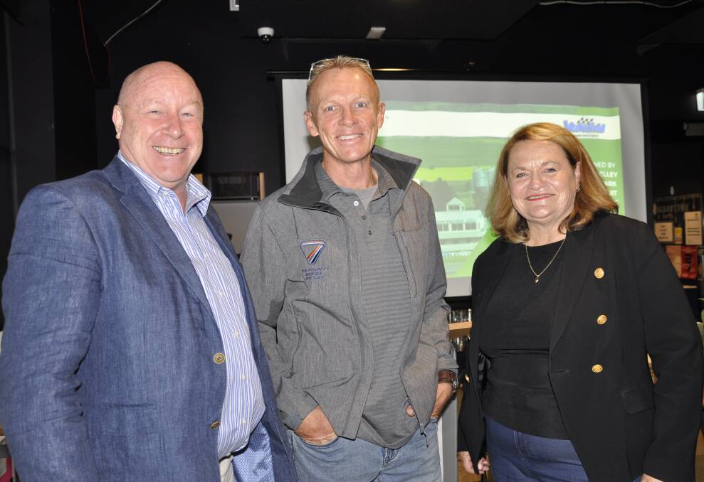 Goulburn Chamber of Commerce and Industry president, Darrell Weekes, Wakefield Park owner, Steve Shelley, and Goulburn MP Wendy Tuckerman at Wednesday's meeting. Picture by Louise Thrower.