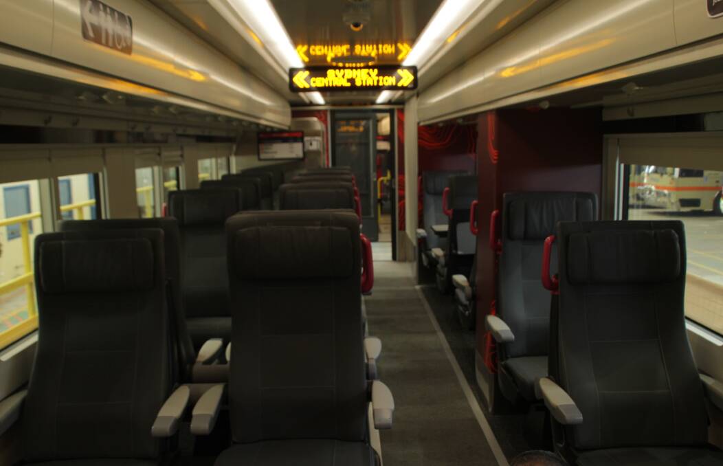 SPACE: The seating arrangement inside the mock-up carriages for the new regional train fleet is more spacious. The overall design is yet to be refined. Photo: Bradley Jurd.