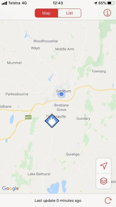 The fire has been reported at 4230 Braidwood Road, near the intersection with Painters Lane, south of Goulburn.