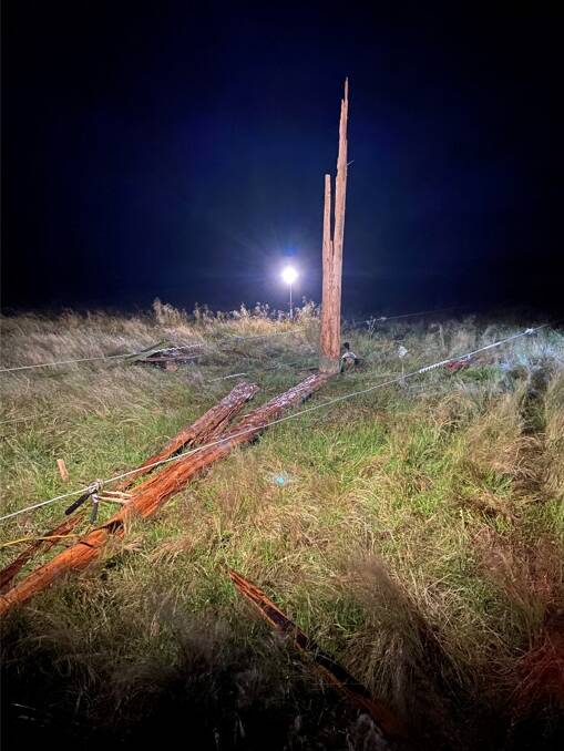 One of the damaged poles on Saint Stephens Road, near Crookwell. Photo supplied.