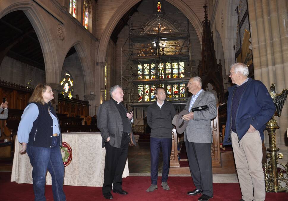 Goulburn MP Wendy Tuckerman, Dean Phillip Saunders, heritage minister, James Griffin, lay canon Lawrie Willett AO and heritage committee member, Richard Clegg at Saint Saviour's Cathedral on Tuesday. Picture by Louise Thrower.