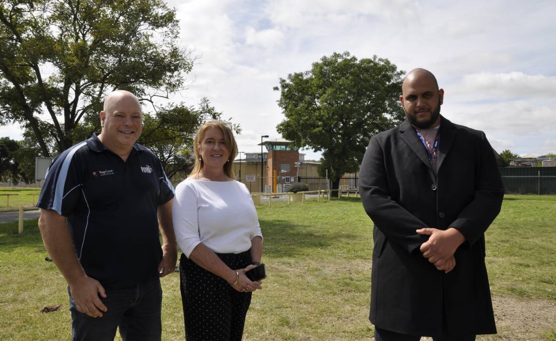 STEP FORWARD: Prison Officers Vocational Branch vice-chair Jason Charlton, state executive secretary Natalie Howes and country vice-chair, Josh Hamade sought assurances about Goulburn Jail staff safety in a meeting with Corrective Services on Tuesday. Photo: Louise Thrower.