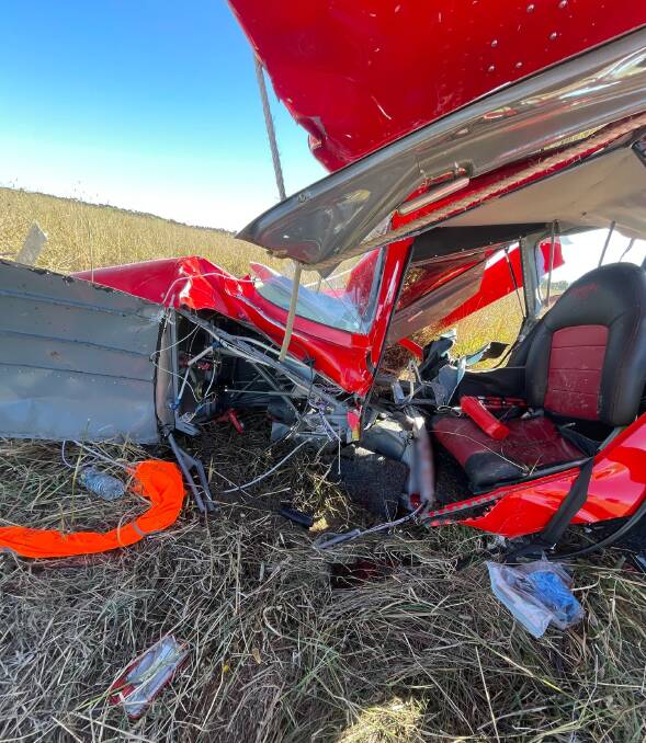 A 60-year-old Canberra man sustained head, leg and chest injuries when his ultralight crashed at Goulburn airport on Sunday afternoon. Picture supplied. 