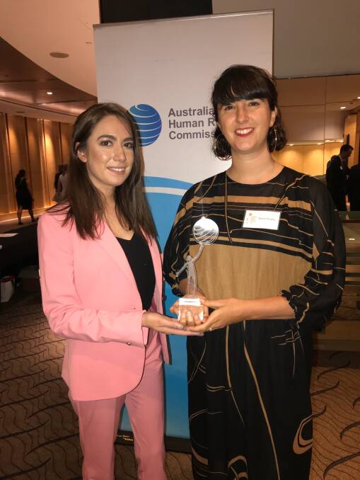 SUCCESS: NITV jourmalists Madeline Hayman-Reber and Sylvia Rowley were thrilled to the the Australian Human Rights Commission media award last week. Photos supplied.