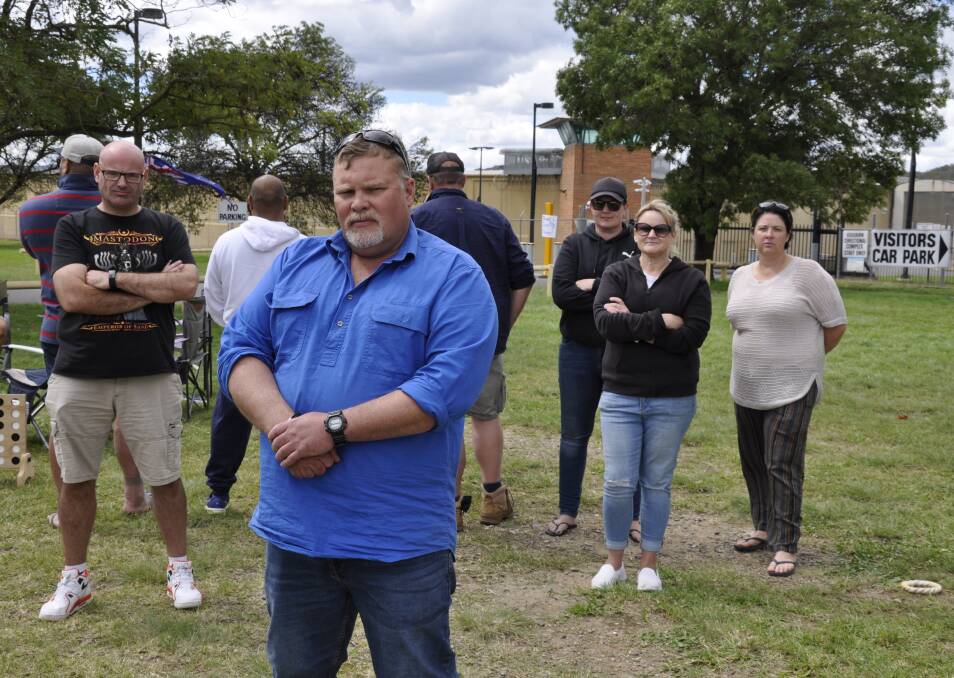 NOT BUDGING: Goulburn Prison Officers Vocational Branch chair Owen O'Neill and colleagues formed a picket outside the Maud Street facility from 7am Saturday. They intend to stay all weekend to reinforce safety and staffing concerns.