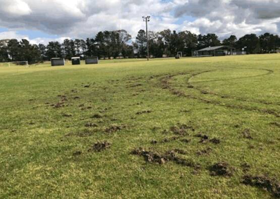 NEEDLESS: Council staff had to repair damage to a Marulan soccer field last month after a person performed burnouts on the ground. Photo supplied.
