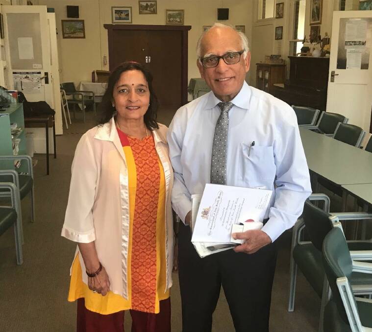 Dr Ramaswamy Thangavelu (Dr Velu) has stepped down as Visiting Medical Officer at Crookwell District Hospital after 45 years. He is with wife, Chandra, who is also his private practice manager. Photo supplied.