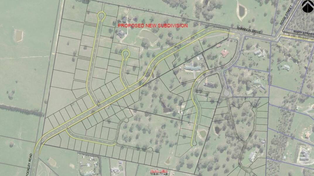 The council's concept plan to extend Shannon Drive (at top of image) to Pockley Road (bottom left). Ridge Street and Mary Streets are at top right. The council will negotiate with subdivision developers to do the work in 2018/19. 