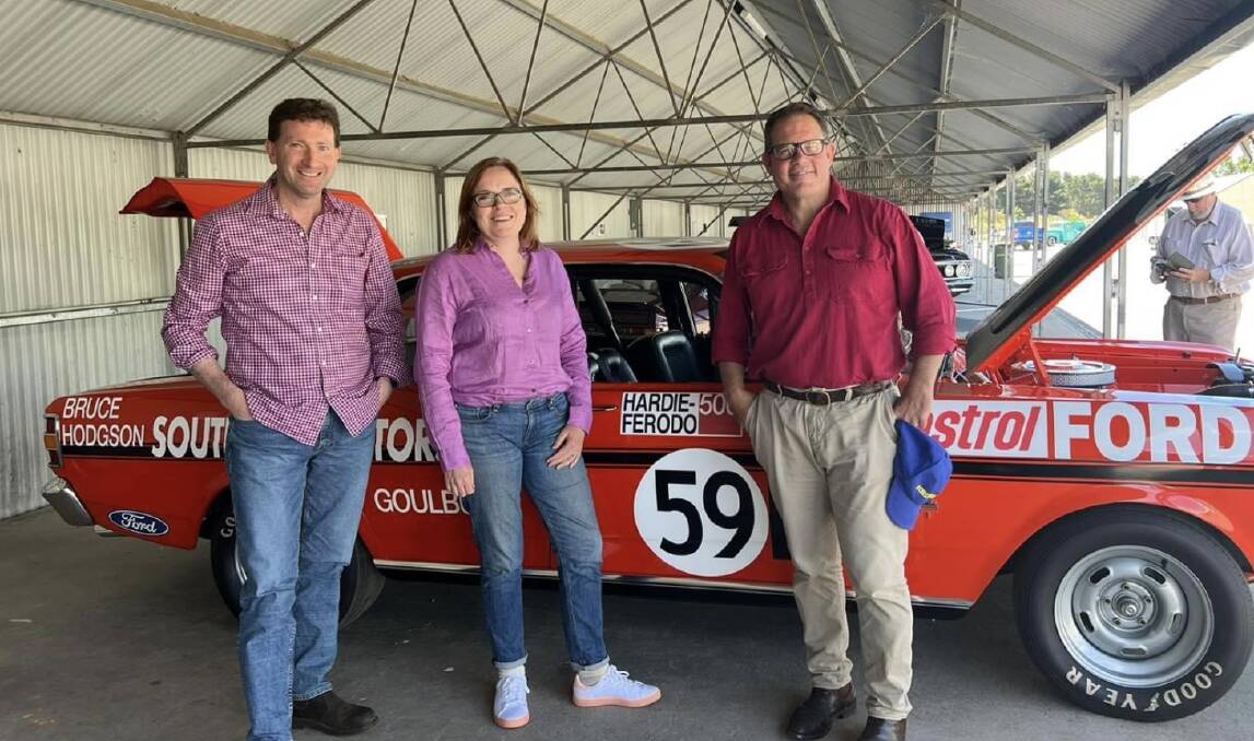 Labor candidate for Goulburn, Michael Pilbrow and shadow sports minister, Julia Finn joined federal MP and Parliamentary Friends of Motorsport member, Luke Gosling, at the Goulburn Car and Motorcycle Show at Wakefield Park late last year. Picture supplied. 
