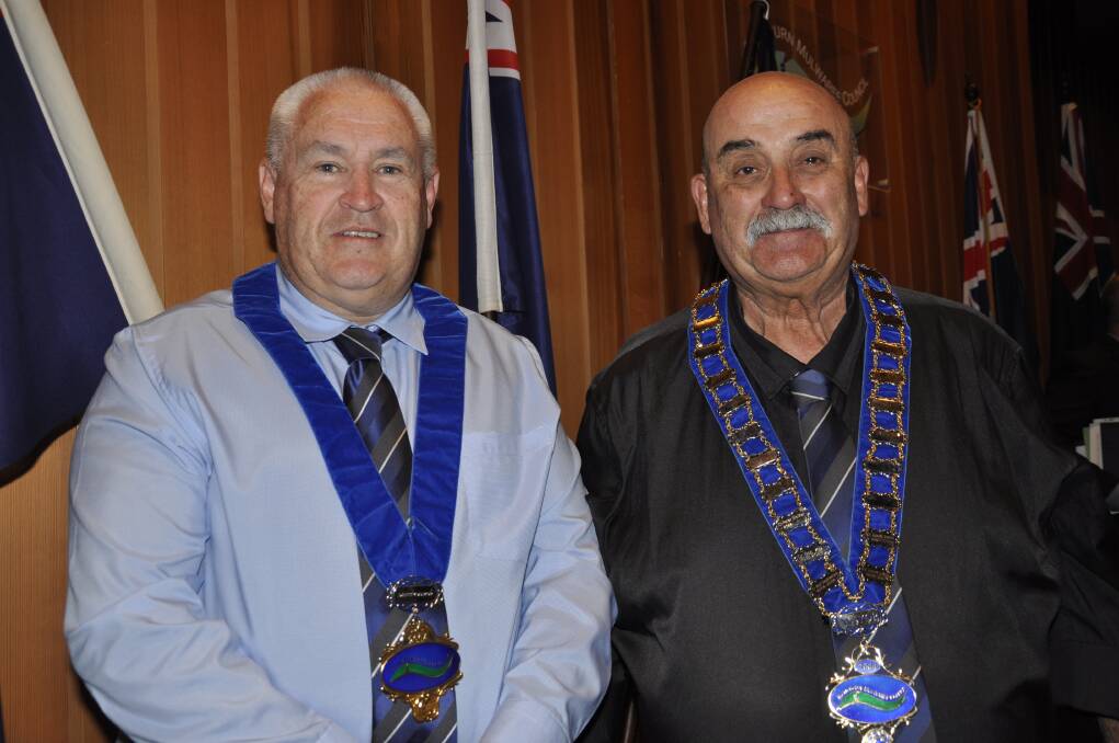 Steve Ruddell and Peter Walker have been re-elected deputy mayor and mayor respectively of Goulburn Mulwaree Council. Picture by Louise Thrower. 