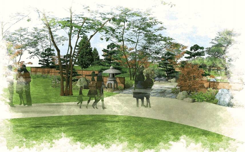 PEACEFUL: Izumi Gardens artist's impression of the Japanese garden's design for Victoria Park. The main entrance will feature boulders shipped from Shibetsu. Image sourced.