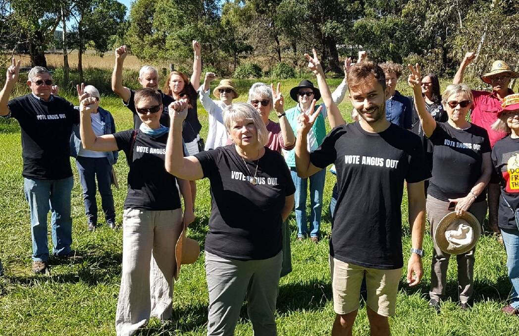 TAKING A STAND: Alex Murphy (front right) is on a mission with his group, Vote Angus Out, to run an independent against sitting Liberal MP Angus Taylor at the next election. Photo supplied.